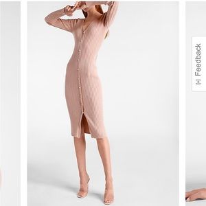 NWT Express Women’s Ribbed Jewel Button Front Midi Sweater Dress